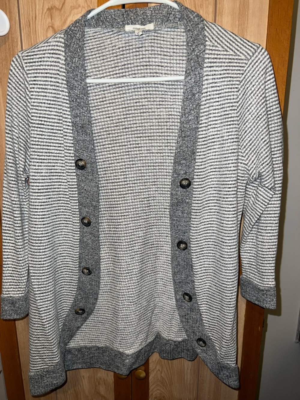 Maurices Gray & White Striped Button-Front Cardigan